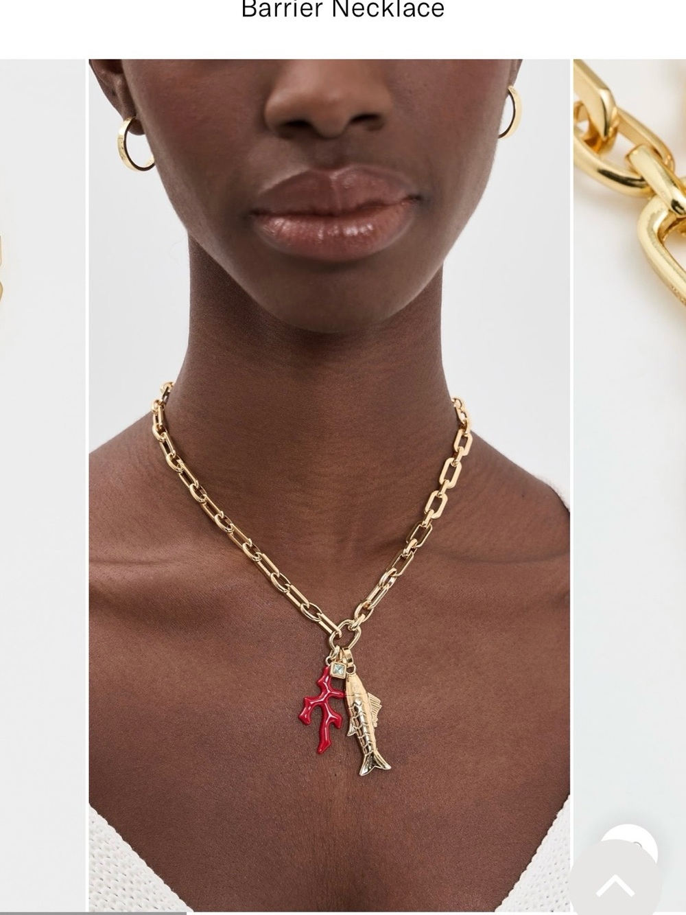 Martha Calvo Barrier Gold Link Necklace w/ Red Coral and Fish Charms (sold out)
